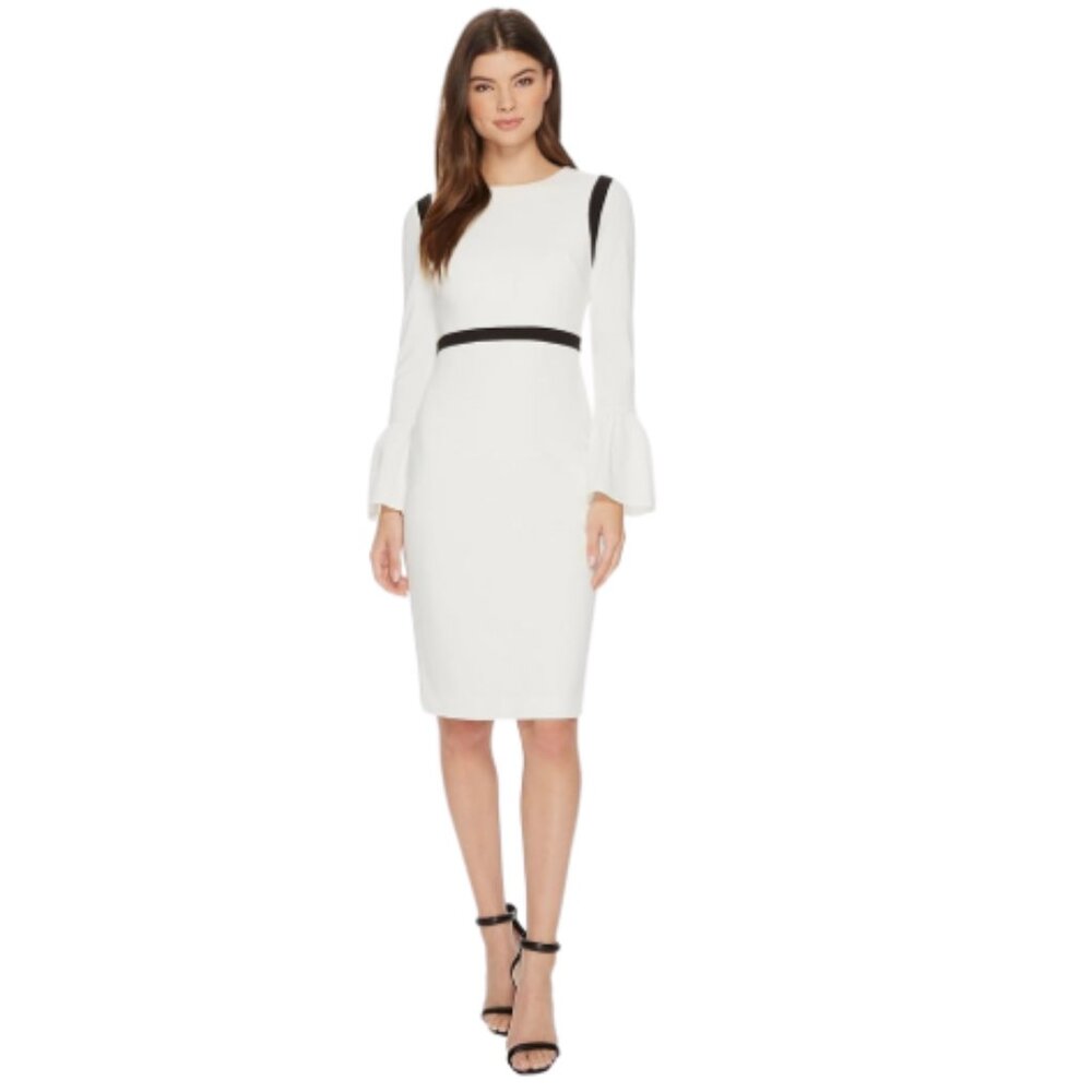 Calvin Klein Bell Sleeve Sheath Dress / off-white, black / Size 4
